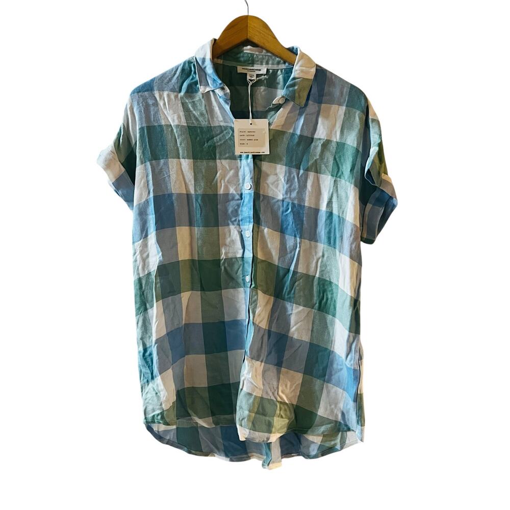 BeachLunchLounge Plaid Button Up Top Size S Small NWT Blue